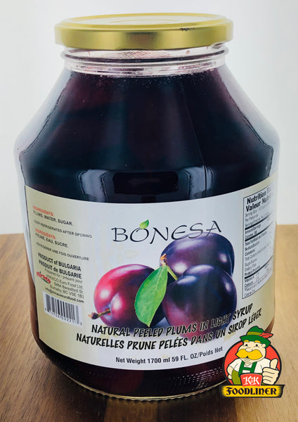 BONESA Natural peeled plums in light syrup