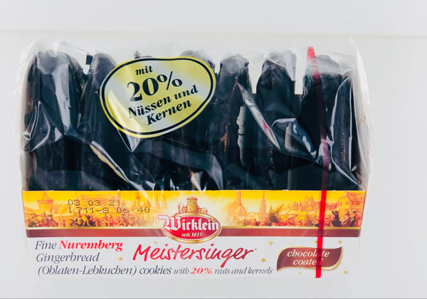 WICKLEIN Meistersinger Chocolate Coated Gingerbread cookies with 20% nuts and kernels